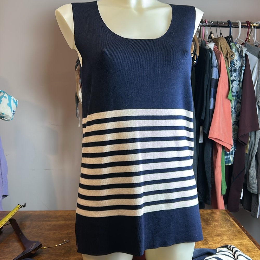 Lauren Ralph Lauren Blue and White Button Down Tank Top with Cardigan - Picture 4 of 16